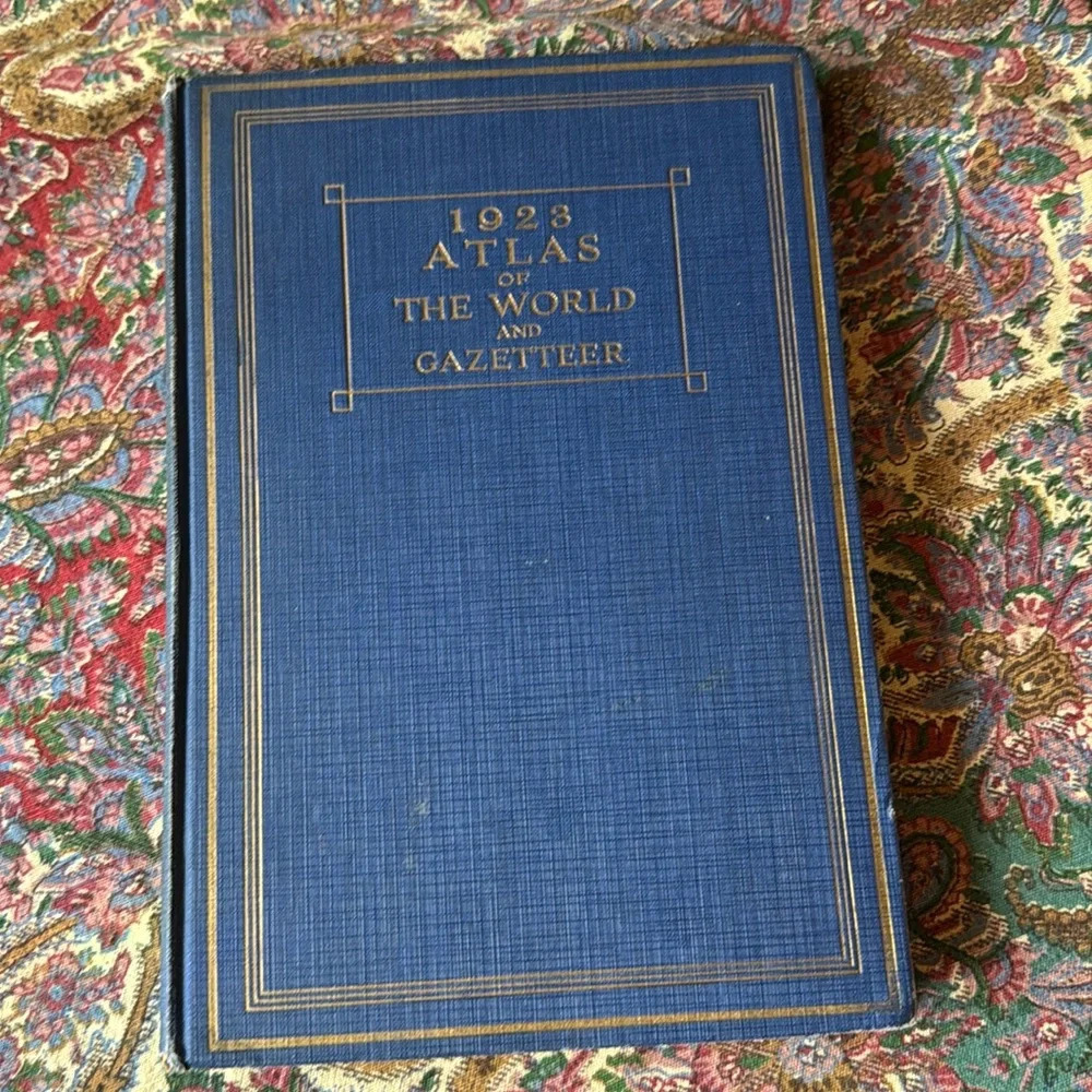 Antique 1923 Atlas of the World and Gazetteer book decor maps coffee table